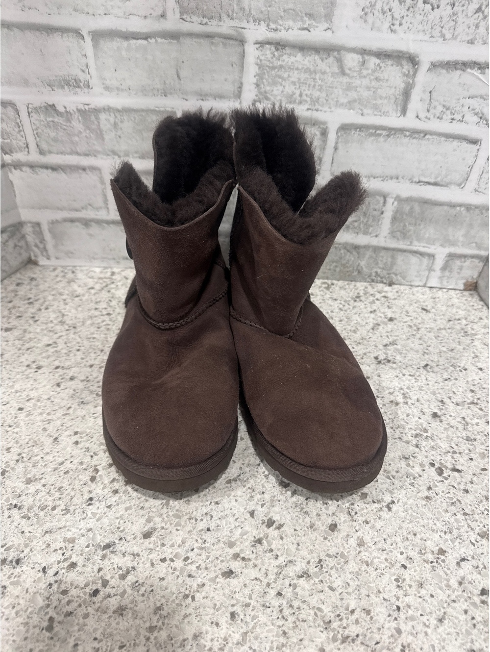 UGG Women's Brown Suede Shearling Button Short Boots, Size 4 - Picture 4 of 6